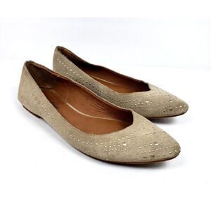 Lucky Brand Regan 2 Womens Size 7.5 Beige Leather Studded Slip On Flats Shoes